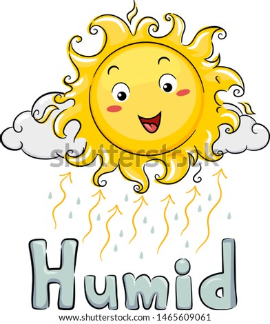 Illustration of a Sun Mascot with Sun Rays Going Up and Water Drop Going Down and Humid Lettering