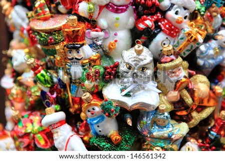 Set of colorful vintage christmas toys for kids. Royalty-Free Stock Photo #146561342