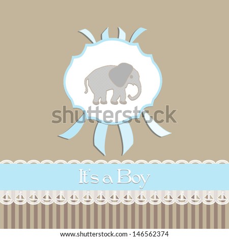 baby shower invitation baby boy,beige background, with elephant.Vector eps10, illustration 