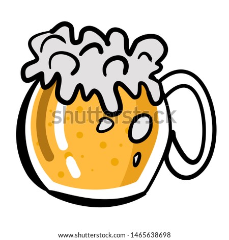 Hand drawing with beer mug vector doodle. Flat style beer illustration suitable for menu logo or icon isolated on white background. Oktoberfest symbol sketch with foam & bubbles in cute cartoon style.