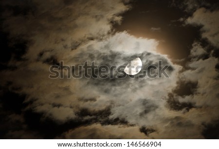moon and clouds in a cloudy night