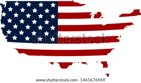 USA Map Isolated on White Background with National Flag Texture. Vector Illustration