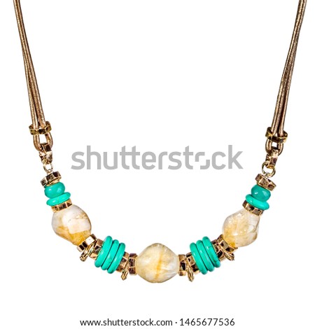 Pendant - necklace of semiprecious stones on a leather cord Royalty-Free Stock Photo #1465677536