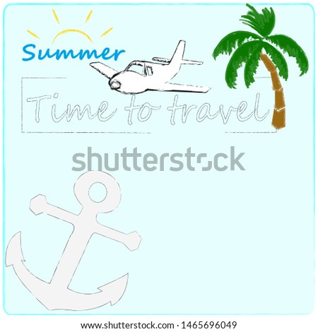 Hello Summer.Holiday scene with Sun and palm.Blue.Time to travel.Time for fun.Vacation.