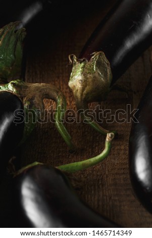 Eggplant from the garden.Eggplant on wooden background. Healthy food. Fresh eggplant, dark photography
