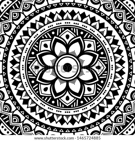 Black and white ethnic mandala for coloring page. Vector illustration