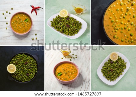 Collage from different pictures of Indian Spiced Peas.