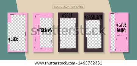 Social Stories Cool Vector Layout. Funky Sale, New Arrivals Story Layout. Online Shop Luxury Graphic Apps. Blogger Simple Frame, Social Media Kit Template. Social Media Stories VIP Layout