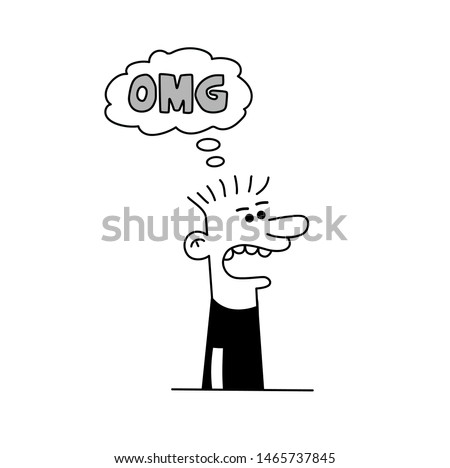 Hand drawn funny characters man with speech bubble OMG, vector illustration