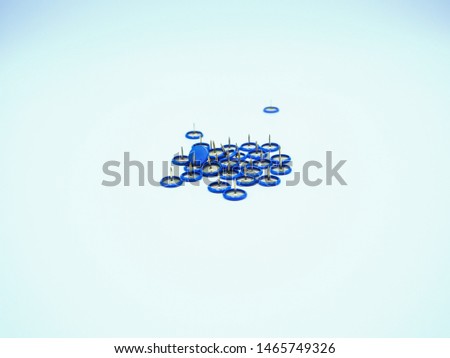 Blue pushpins on white background