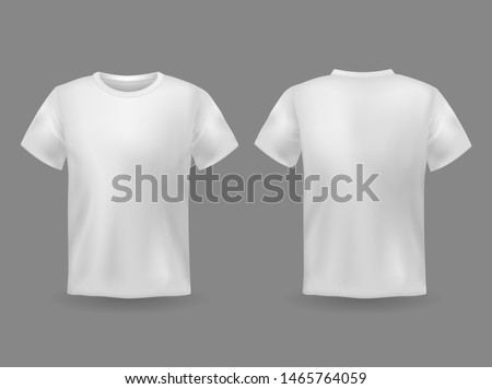 T-shirt mockup. White 3d blank t-shirt front and back views realistic sports clothing uniform. Female and male clothes vector wearing clear attractive apparel tshirt models template