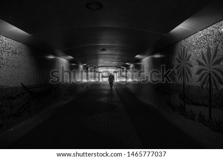 the figure of a man in a dark tunnel