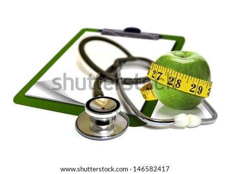 Stethoscope with apple and measurement tape 