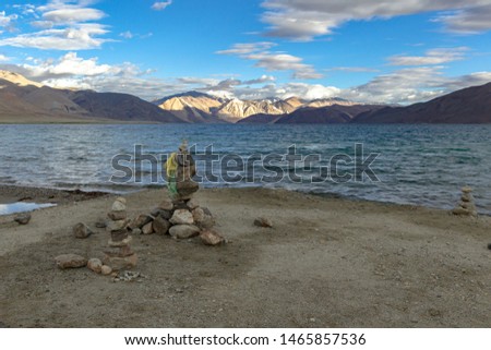 Pangong Tso the high grassland brackish lake, Sino-Indian border , Ladakh region, India.