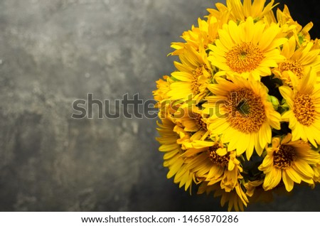 bouquet of sunflowers. Top view. 
