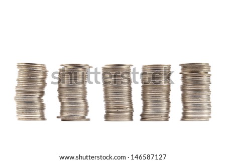 stack of Thai coins baht on white background