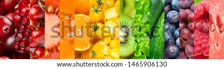 Background of fruits, vegetables and berries. Fresh food Royalty-Free Stock Photo #1465906130