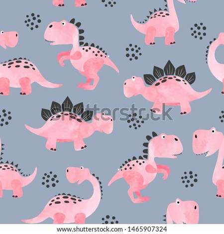 Seamless cartoon dinosaurs pattern. Vector cute dino background for kids.
