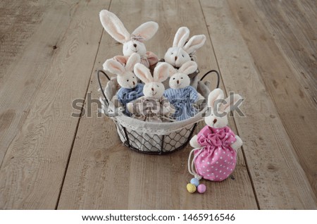 Cute Easter bunnies in a basket. Happy Easter. Photo taken in Goiania, Goias, Brazil 