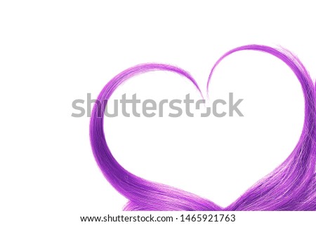 Purple hair in shape of heart, isolated on white background