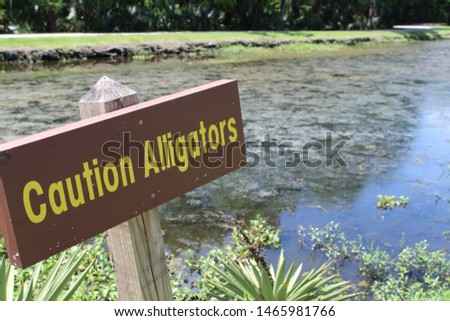 Avery Island Jungle Gardens south Louisiana USA. Swamp sign "Caution Alligators"  Royalty-Free Stock Photo #1465981766