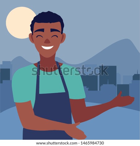 young seller man character with apron