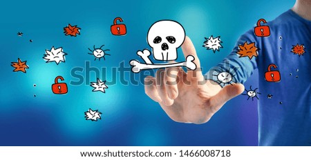 Virus and scam theme with a man on a blue background