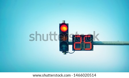 Traffic light countdown timer in blue background Royalty-Free Stock Photo #1466020514