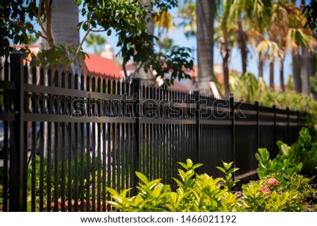 Black Aluminum Fence 3 Rails 
 Royalty-Free Stock Photo #1466021192
