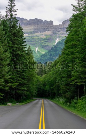 Driving into the mountains on a road trip - vertical