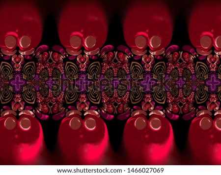 A hand drawing pattern made of pink purple and copper on a black background 