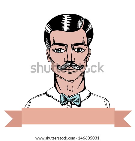 Portrait of a man whit a moustache and place for your text. Vector illustration. Hipster style.