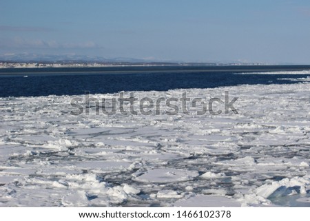 Winter seaside scenery of Okhotsk Mombetsu, Hokkaido, Japan