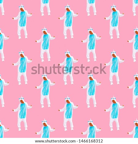 Seamless pattern. Dancing Unicorn.Use for t-shirt, greeting cards, wrapping paper, posters, fabric print.