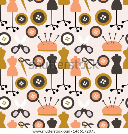 Tailor elements in a folk art composition, seamless pattern, that can be used on the web or in print for surface deign