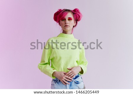 woman with pink hair makeup fashion style
