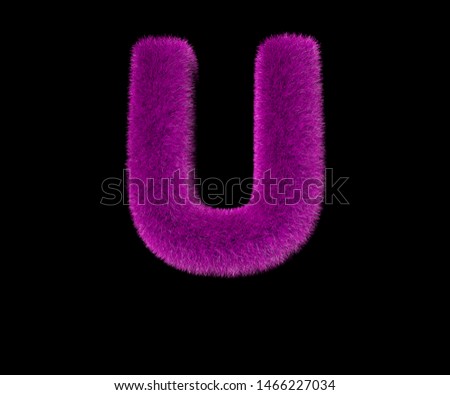 letter U of amusing luxurious pink hirs alphabet isolated on black, amusing concept 3D illustration of symbols