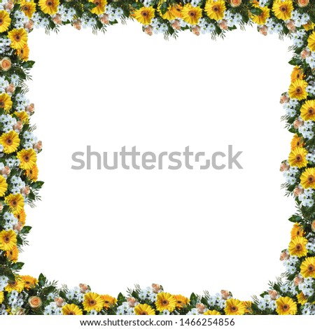 frame flower white yellow isolated on white background