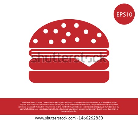 Red Burger icon isolated on white background. Hamburger icon. Cheeseburger sandwich sign. Vector Illustration