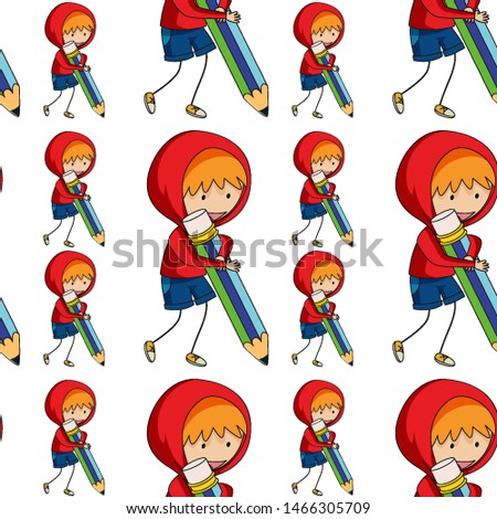 Seamless pattern tile cartoon with boy with pencil illustration