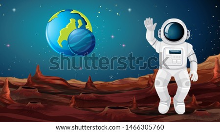 Astronaut on planet scene illustration