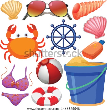 Set of isolated objects theme summer holiday illustration