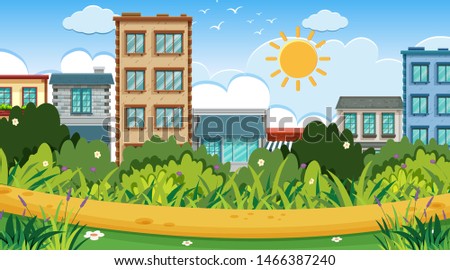 An outdoor scene with park illustration