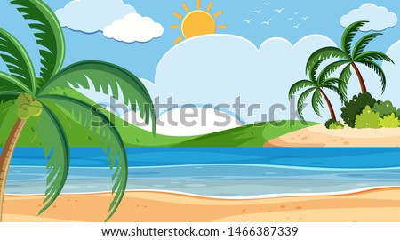 Landscape background design of seaside on sunny day illustration