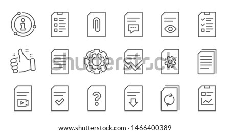 Document line icons. Report, Checklist and Download file. Read message linear icon set. Quality line set. Vector