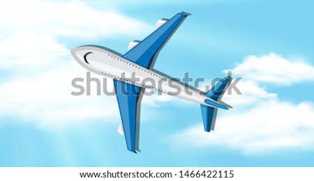 Sky background with airplane flying illustration