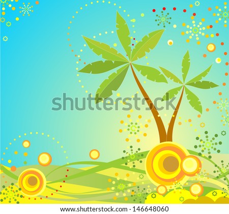 Summer background with palm. Raster copy of vector image