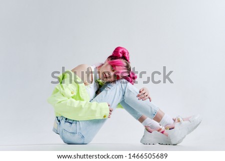 stylish woman with pink hair beauty fashion