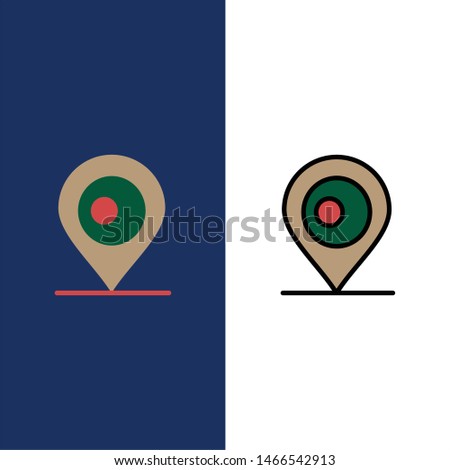 Location, Map, Bangladesh  Icons. Flat and Line Filled Icon Set Vector Blue Background. Vector Icon Template background