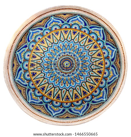 Decorative ceramic dish painted with hands. Art, handmade